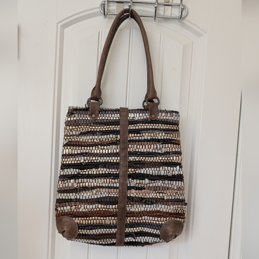 Chindi Rug Bag Tote In Brown Metallic View 5